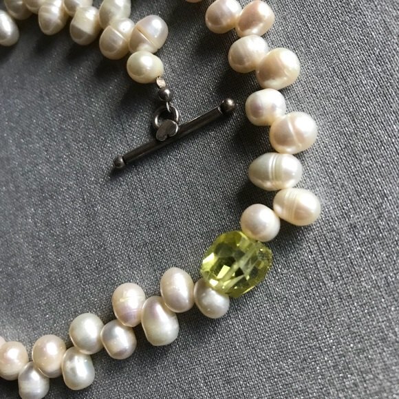 Vintage Handmade Briolette Pearls 9 mm Green CZ Sterling Clasp Necklace 16.5 In - Picture 6 of 8